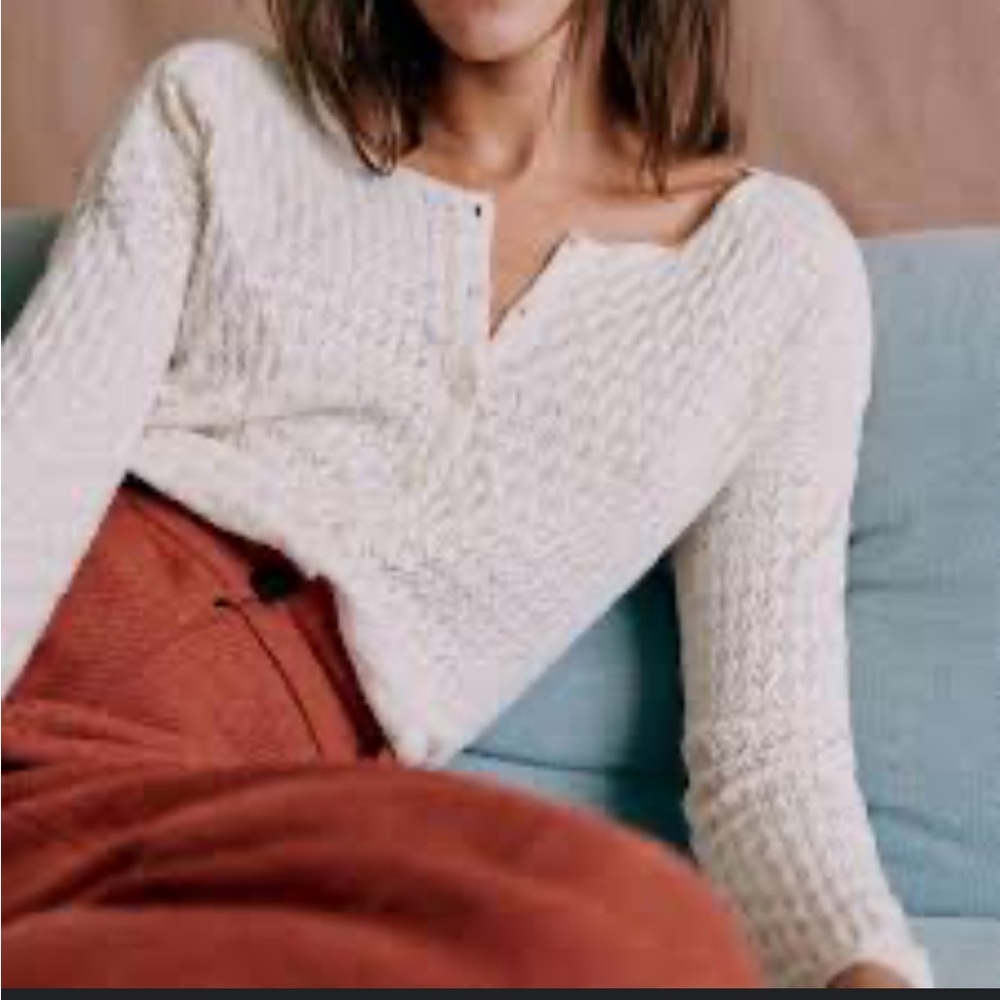 Sezane Adela Cream V-Neck Cardigan Sweater